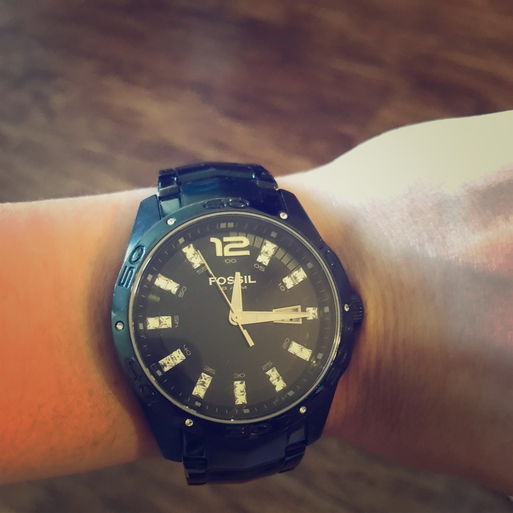 Fossil black and zirconia watch